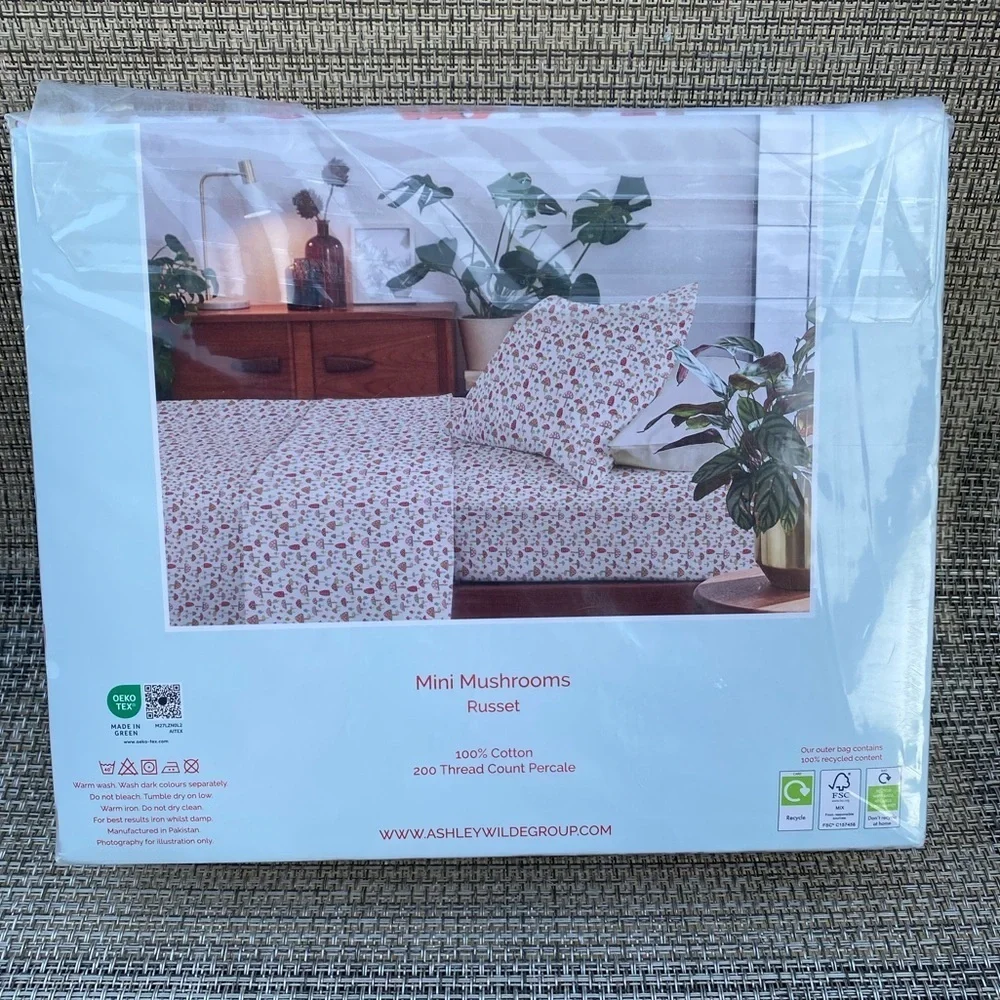 Cath Kidston London Mini Mushrooms Russet Cotton Percale TWIN XL Sheet Set 3pc